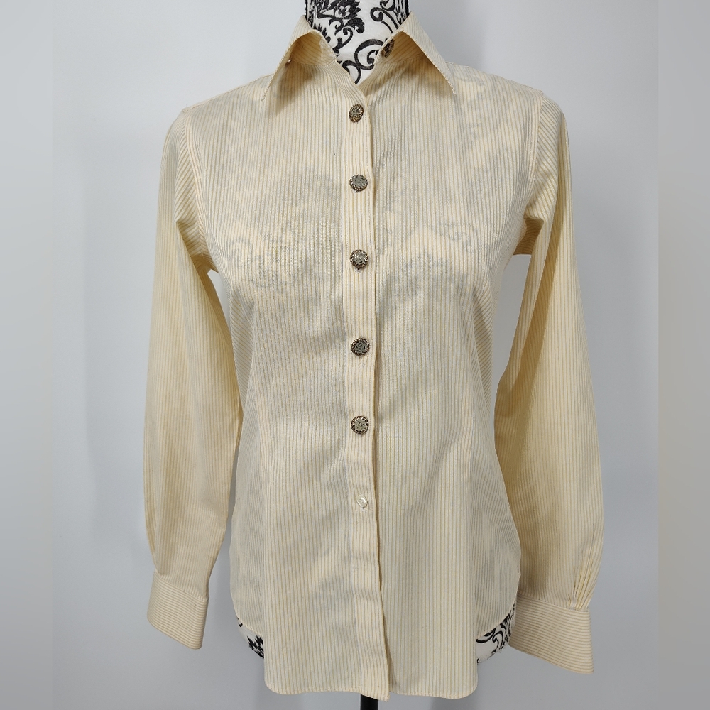 Brooks Brothers Yellow And White Striped Button Up Shirt Women's Size 2